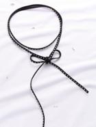 Romwe Black Studded Bow Tie Choker Necklace