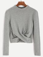 Romwe Grey Mock Neck Twist Front Crop T-shirt