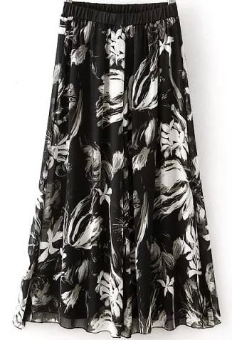 Romwe Elastic Waist Flower Print Wide Lege Chiffon Pant