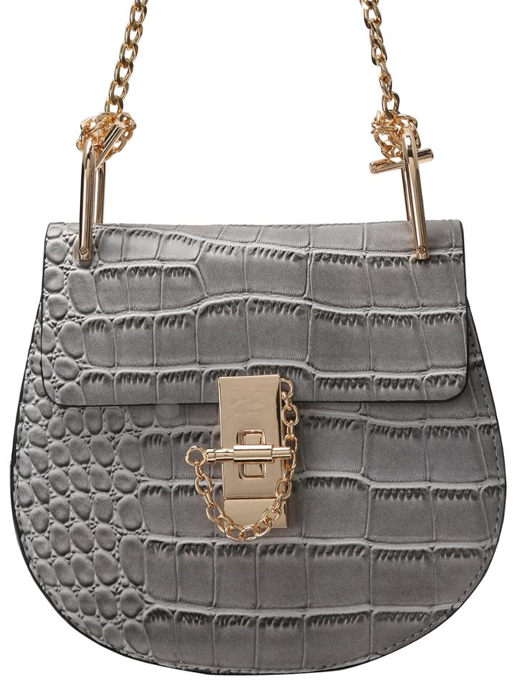 Romwe Grey Crocodile Embrossed Chain Saddle Bag
