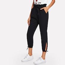 Romwe Frill Bow Detail Cuff Pant