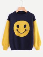 Romwe Contrast Sleeve Smile Front Sweater