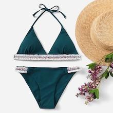 Romwe Fringe Trim Self Tie Bikini Set