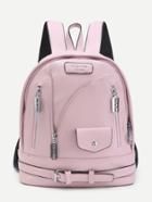 Romwe Zipper And Buckle Design Pu Backpack