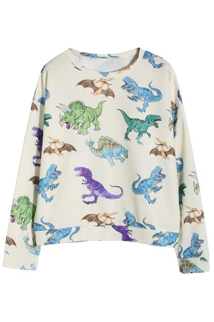 Romwe Dinosaur White Sweatshirt