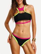 Romwe Color Block Cutout Strappy Bikini Set
