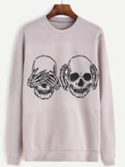 Romwe Grey Skull Print Sweatshirt