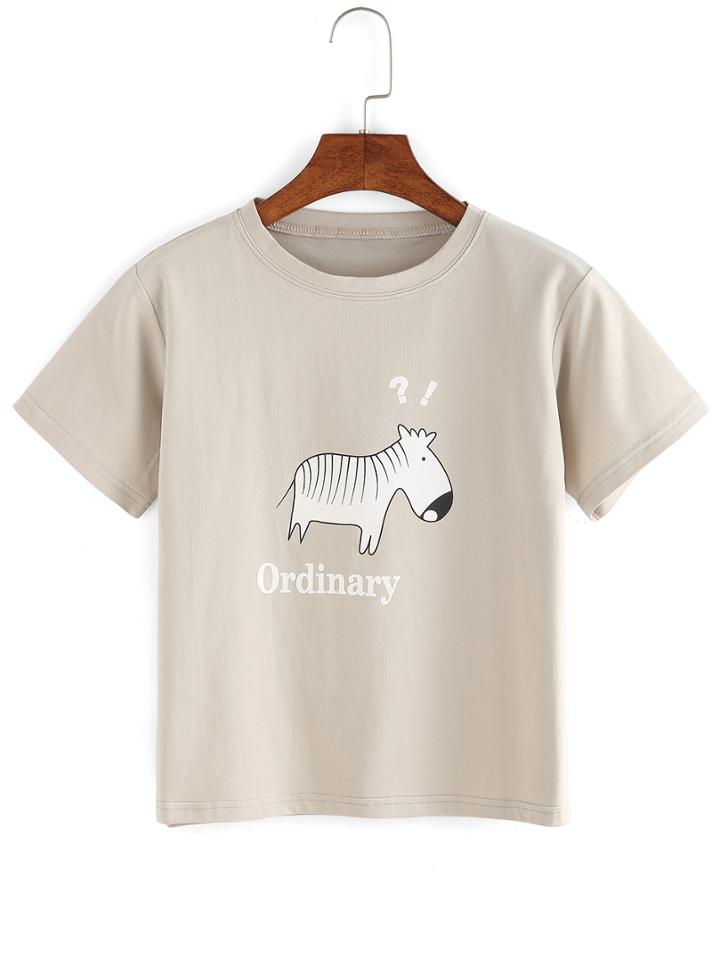 Romwe Grey Cow Print Short Sleeve T-shirt