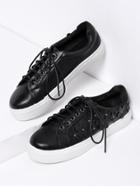 Romwe Flower Embellished Lace Up Faux Leather Sneakers 3/2.5