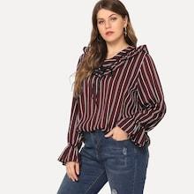 Romwe Plus Ruffle Striped Blouse