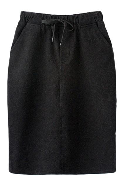 Romwe Drawstring Pleated Sheer Black Skirt