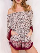 Romwe Off The Shoulder Paisley Print Romper