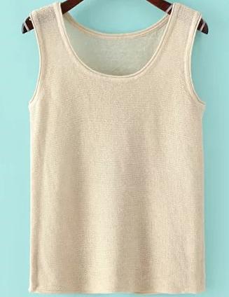 Romwe Round Neck Slim Beige Tank Top