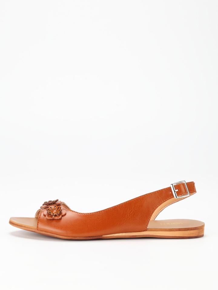 Romwe Camel Slingbacks Flower Embellished Flat Sandals