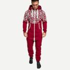 Romwe Guys Geometric Pattern Drawstring Hooded Jumpsuit