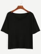 Romwe Black Raw Trim Drop Shoulder T-shirt