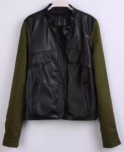Romwe Dark Green Long Sleeve Leather Jacket