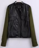 Romwe Dark Green Long Sleeve Leather Jacket