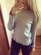 Romwe Bead Ruffle Hem Grey Sweater