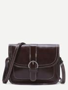 Romwe Dark Brown Buckle Detail Pu Shoulder Bag
