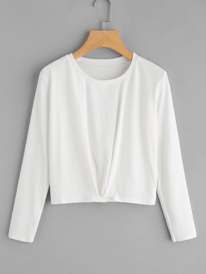 Romwe Round Neck Pleated Detail Tee