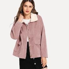 Romwe Button Front Pocket Detail Corduroy Coat