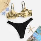 Romwe Striped Underwire Top With Cheeky Bikini Set