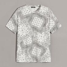 Romwe Guys Scarf Print Tee