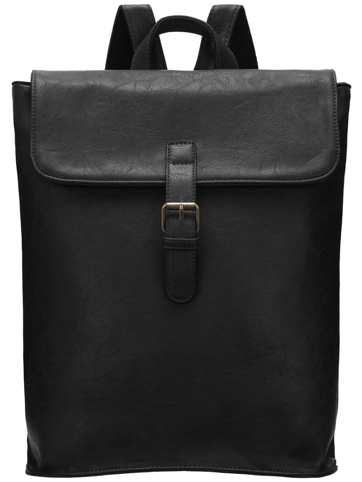 Romwe Black Magnetic Belt Buckle Pu Backpack