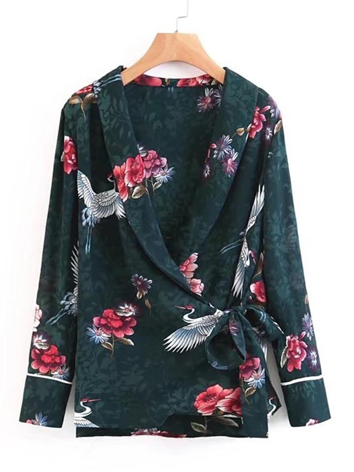Romwe Shawl Collar Tie Detail Wrap Top
