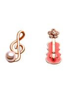 Romwe Gold Pearl And Rhinestone Inlay Enamel Violin Ear Studs