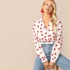 Romwe Heart Print Notch Collar Blouse