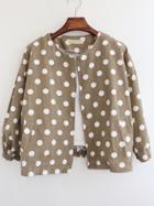 Romwe Round Neck Polka Dot Khaki Jacket
