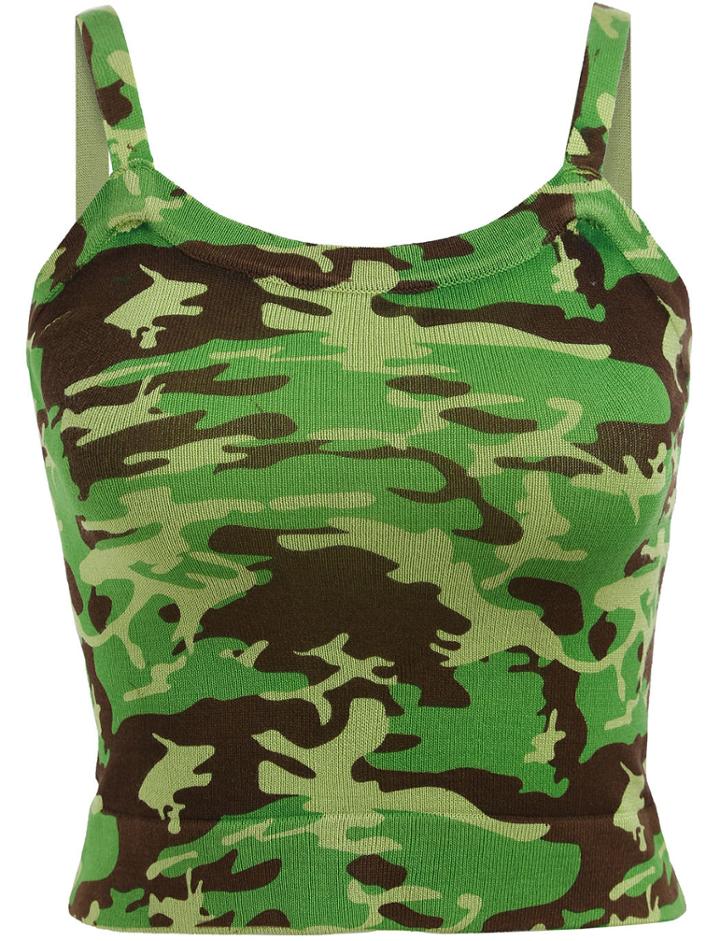 Romwe Spaghetti Strap Camouflage Green Cami Top