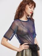 Romwe Navy Short Sleeve Sheer Mesh T-shirt