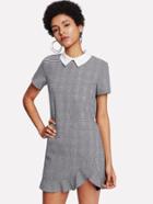 Romwe Contrast Collar Asymmetrical Ruffle Hem Plaid Dress