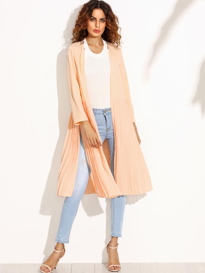 Romwe Pink Pleated Split Long Outerwear