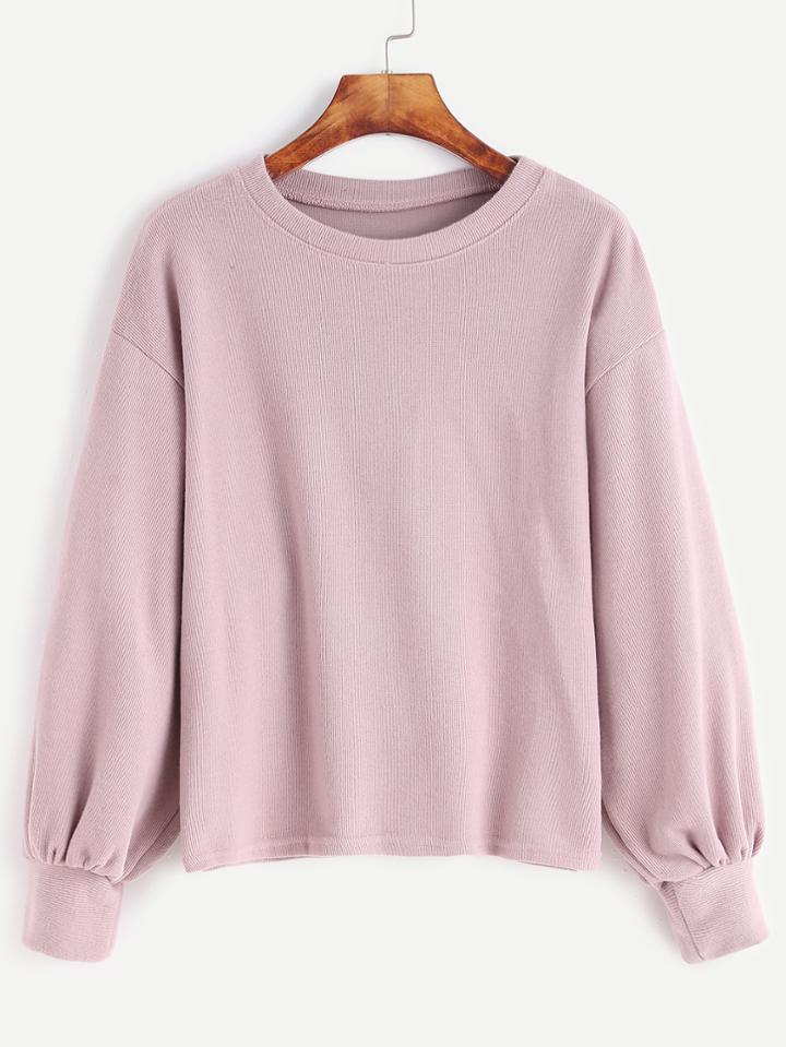 Romwe Pink Drop Shoulder Lantern Sleeve Jersey Sweater
