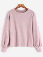 Romwe Pink Drop Shoulder Lantern Sleeve Jersey Sweater