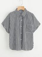 Romwe Vertical Striped Shirt With Chest Pocket
