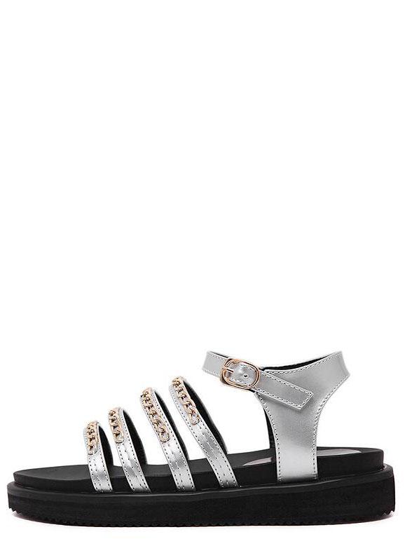Romwe Silver Metallic Embellished Flat Sandals