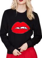 Romwe Lip Print Loose Sweatshirt