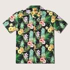Romwe Guys Pineapple & Floral Print Notched Shirt
