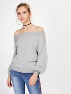 Romwe Heather Knit Bishop Sleeve Bardot Jumper