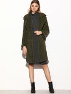 Romwe Army Green Lapel Covered Button Pockets Coat