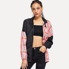 Romwe Contrast Checked Zip Up Jacket