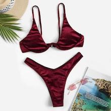 Romwe Velvet Top & High Leg Bikini Set