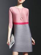 Romwe Pink Grey Color Block Shift Dress