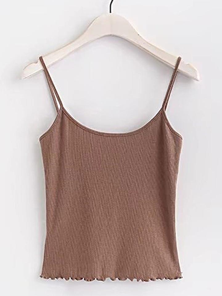 Romwe Open Back Lettuce Edge Trim Cami Top