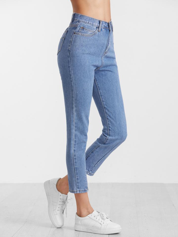 Romwe Blue High Waist Casual Jeans